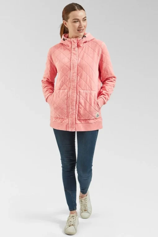 Womens Clementine Recycled Quilted Popper Up Hoodie