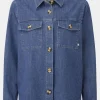 Womens Coral Denim Long Sleeve Shirt