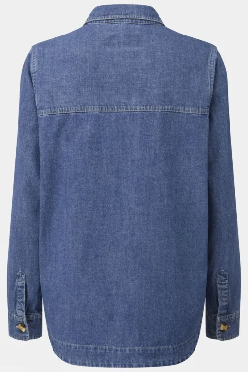 Womens Coral Denim Long Sleeve Shirt