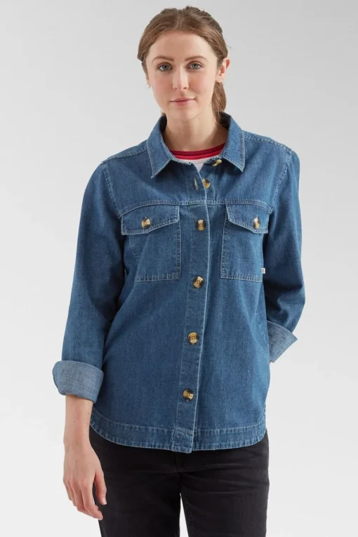 Womens Coral Denim Long Sleeve Shirt
