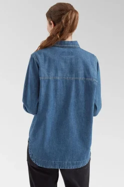 Womens Coral Denim Long Sleeve Shirt