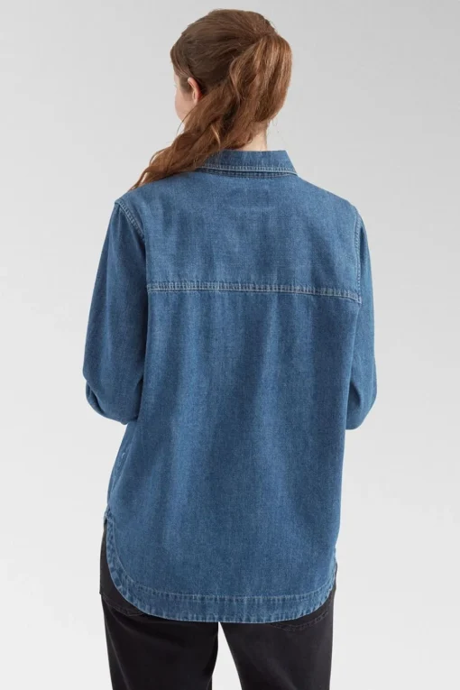 Womens Coral Denim Long Sleeve Shirt