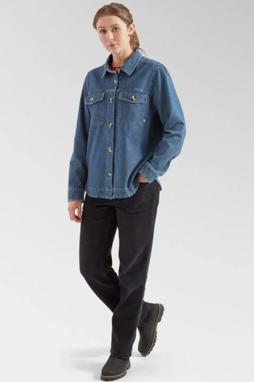 Womens Coral Denim Long Sleeve Shirt
