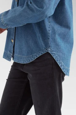 Womens Coral Denim Long Sleeve Shirt