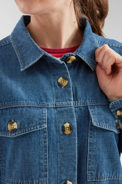 Womens Coral Denim Long Sleeve Shirt