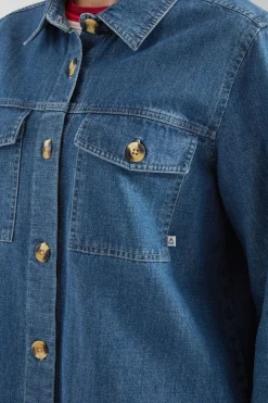 Womens Coral Denim Long Sleeve Shirt