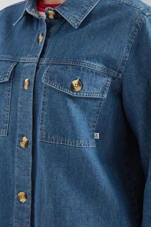 Womens Coral Denim Long Sleeve Shirt