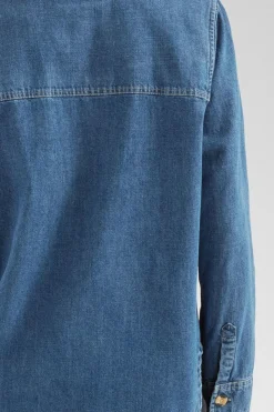 Womens Coral Denim Long Sleeve Shirt