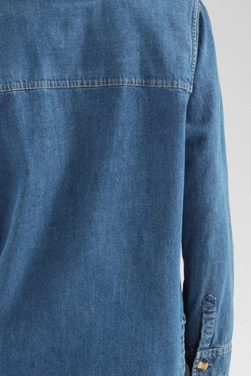 Womens Coral Denim Long Sleeve Shirt